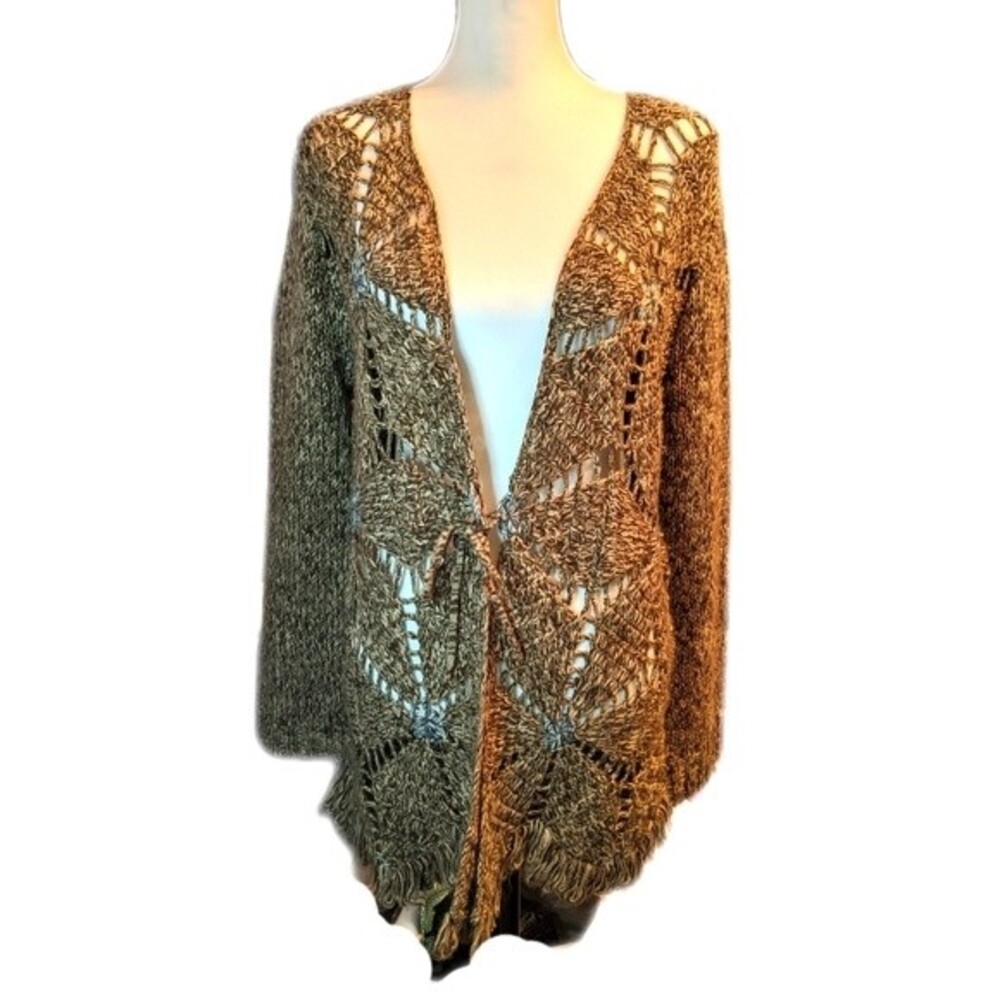 Boston Proper loose knit wool blend cardigan sweater, open front w/ tie XS